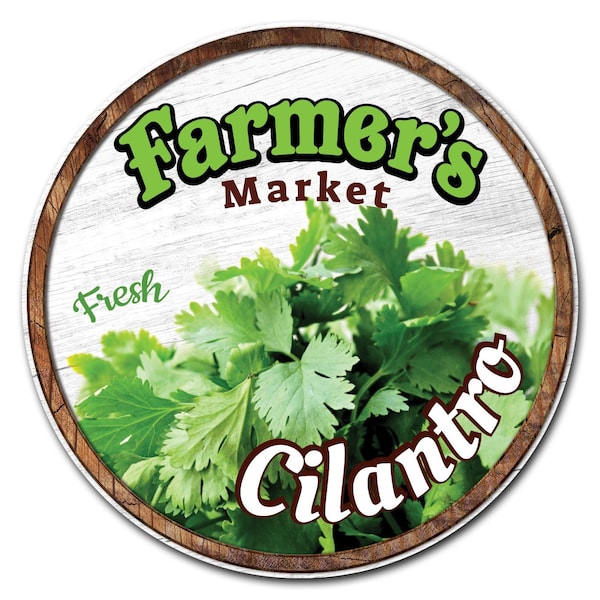 Corrugated Plastic Sign With Stakes 24in Circular-Farmers Market Cilantro, C-24-CIR-WS-Cilantro